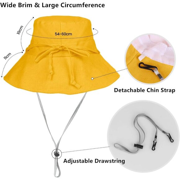 🆕Women Orange Yellow Polyester Wide Brim Sun Hat Bucket Hat Summer Beach - Picture 4 of 7
